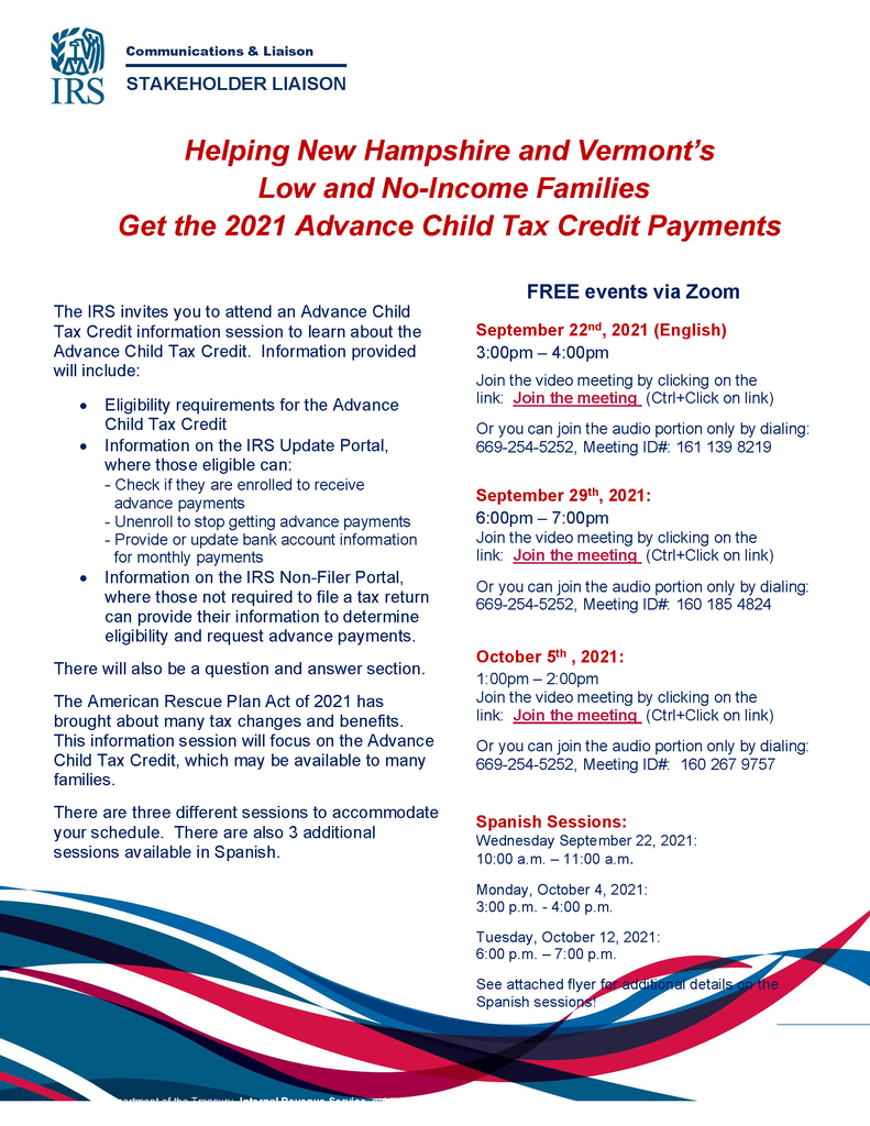 IRS Advance Child Tax Credit Information Sessions