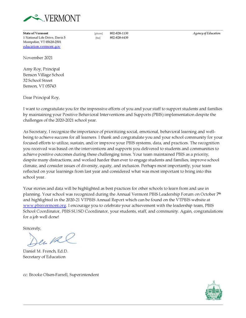 PBIS Letter
