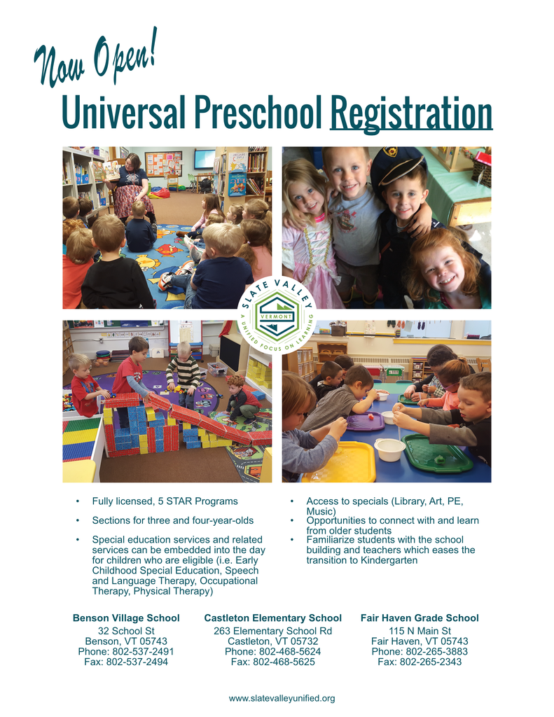 Universal Preschool Registration - Now Open