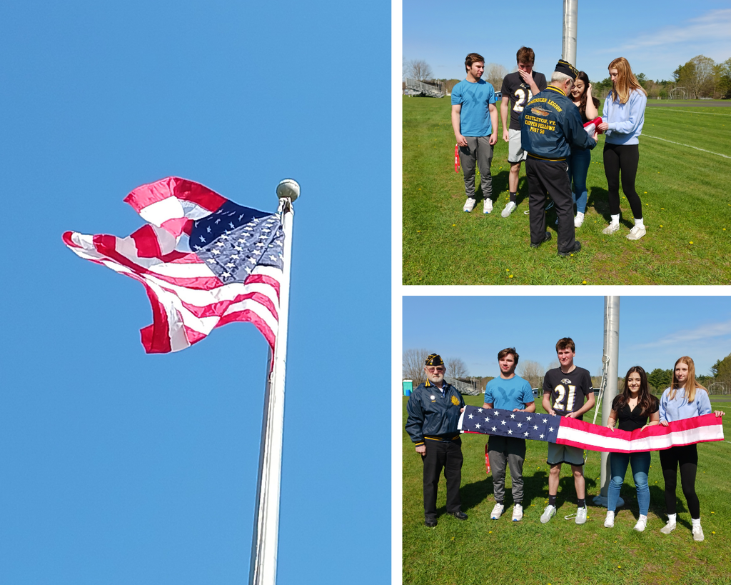 Collage of pictures from the flag presentation and raising. 