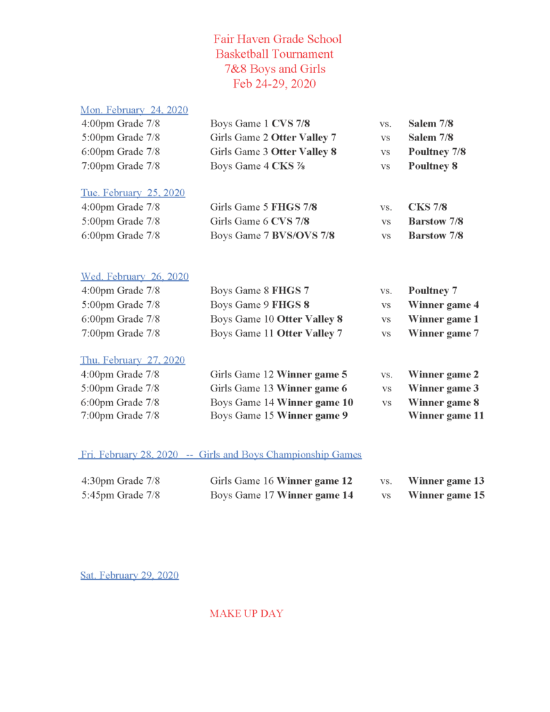 Tournament Schedule 7-8