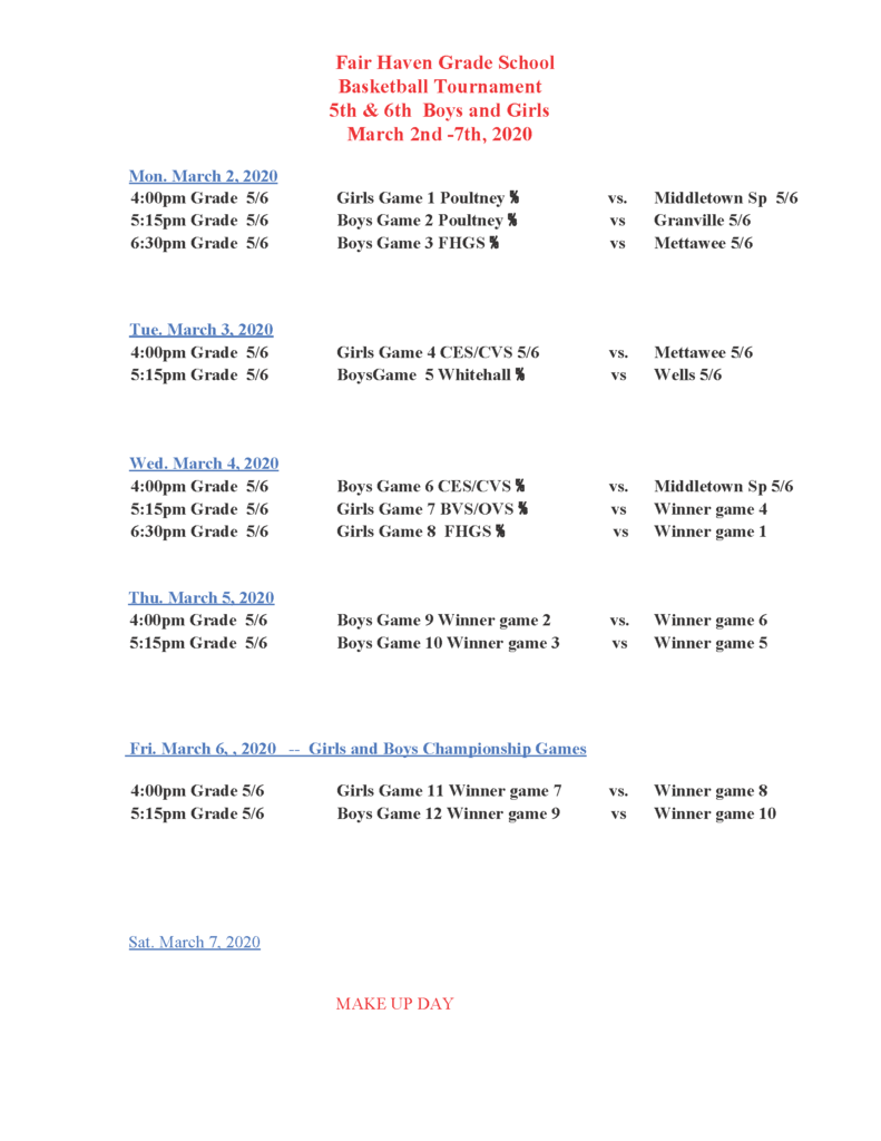 Tournament Schedule