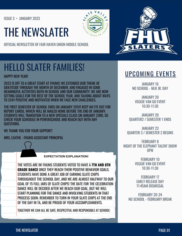 Fair Haven Union Middle School Newsletter